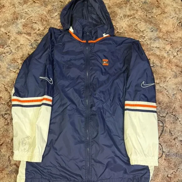 Vintage 90s Nike Jacket Windbreaker embroidered sleeve Swooshes and hidden hood - Picture 1 of 8